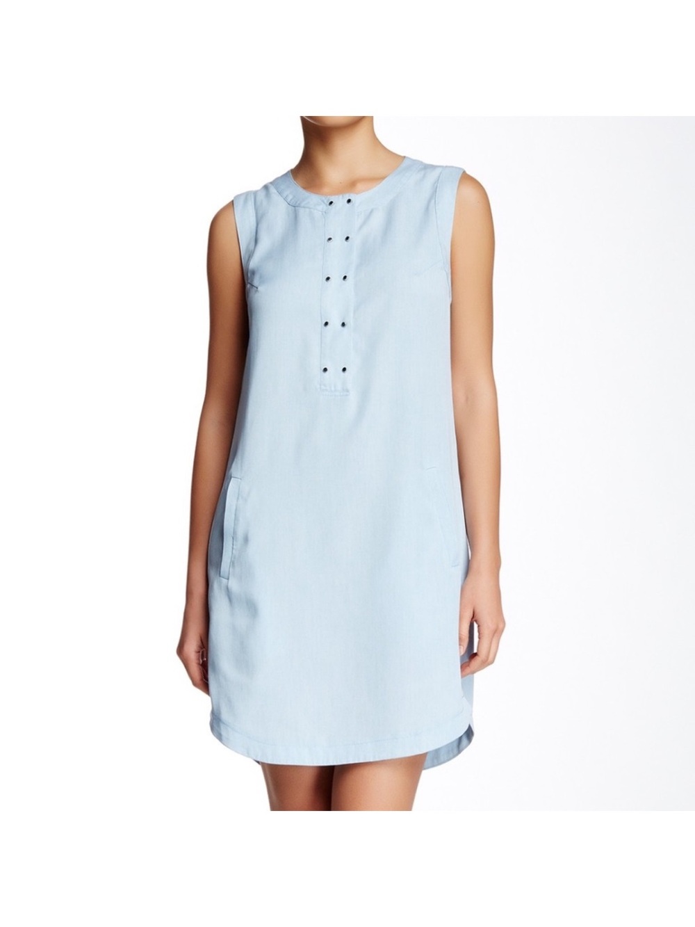 Trina Turk Rebekah Chambray Light Blue Studded Sleeveless Shift Dress 10